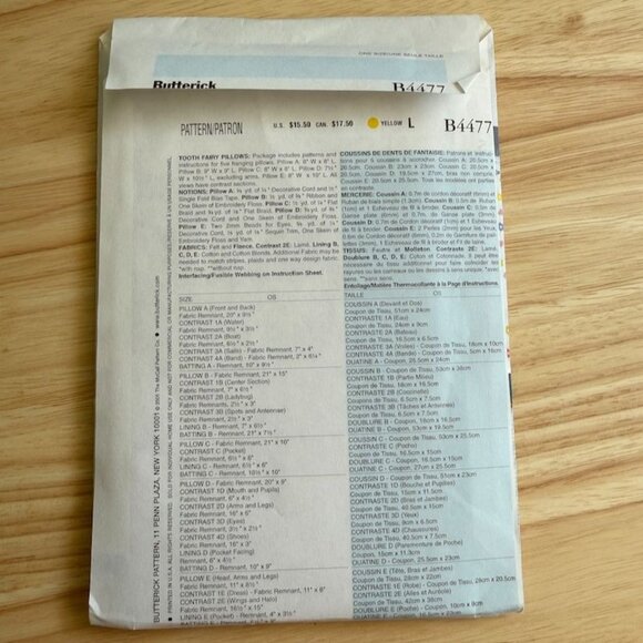 Butterick B4477 Sewing Pattern Tooth Fairy Pillow & Novelty Holders New Uncut - Picture 3 of 4